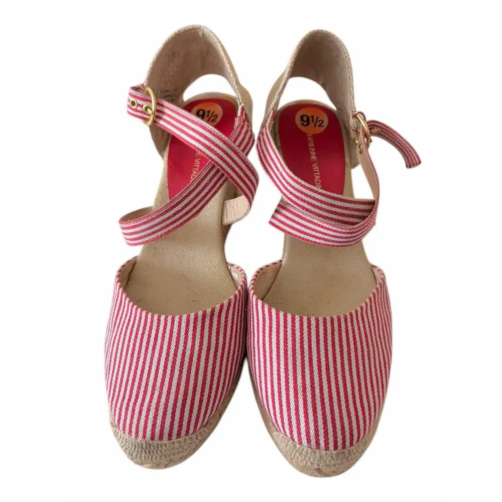 Adrienne Vittadini Brianna Red Striped Espadrille Wedge Sandal Women's 9.5